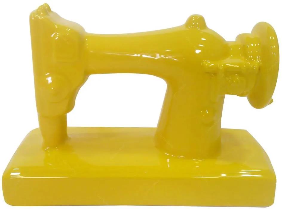 Estatueta Sewing Machine Amarelo em Cerâmica - Urban - 22x15 cm