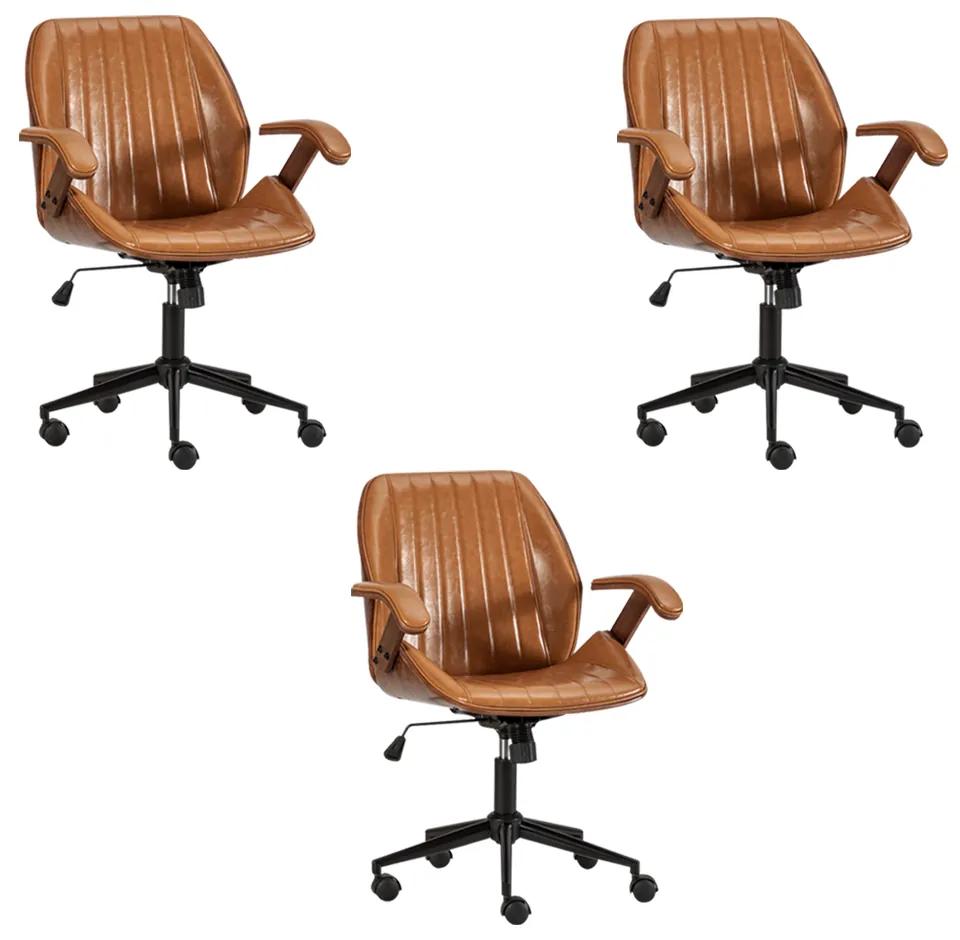 Kit 3 Cadeiras de Escritório Giratórias com Regulagem de Altura Alderaan PU Caramelo G56 - Gran Belo