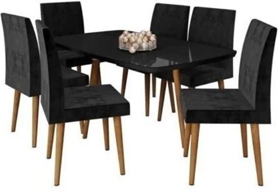 Conjunto de Jantar Jade Black com 6 Cadeiras Jade Preto Pés Palito – RV Móveis