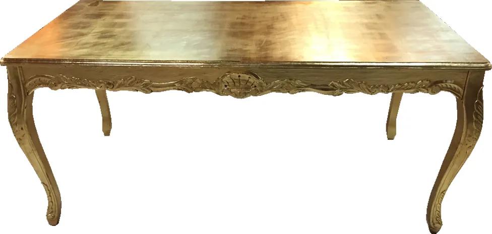 Mesa de Jantar Clássica Luis XV Folheada a Ouro 6 Lugares - 82x89x182cm