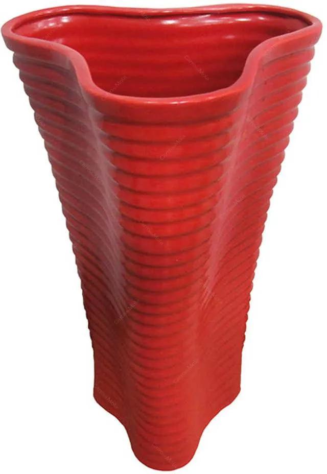 Vaso Ondule Vermelho Grande em Cerâmica - Urban - 40x23,5 cm