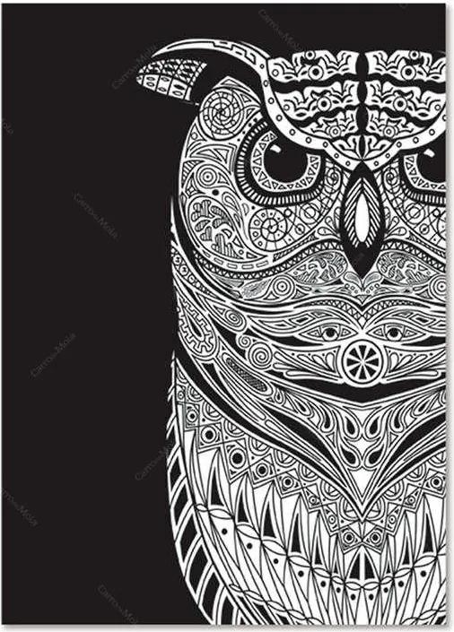 Pôster Emoldurado Dark Big Owl Fundo Preto em Madeira - Urban
