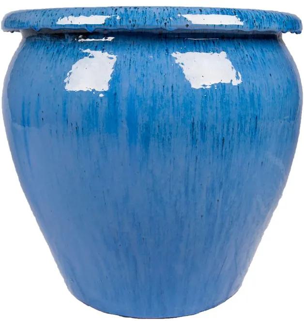 Vaso Vietnamita Cerâmica Importado Tree com Bordas Pequeno Azul Cobalto D37cm x A35cm