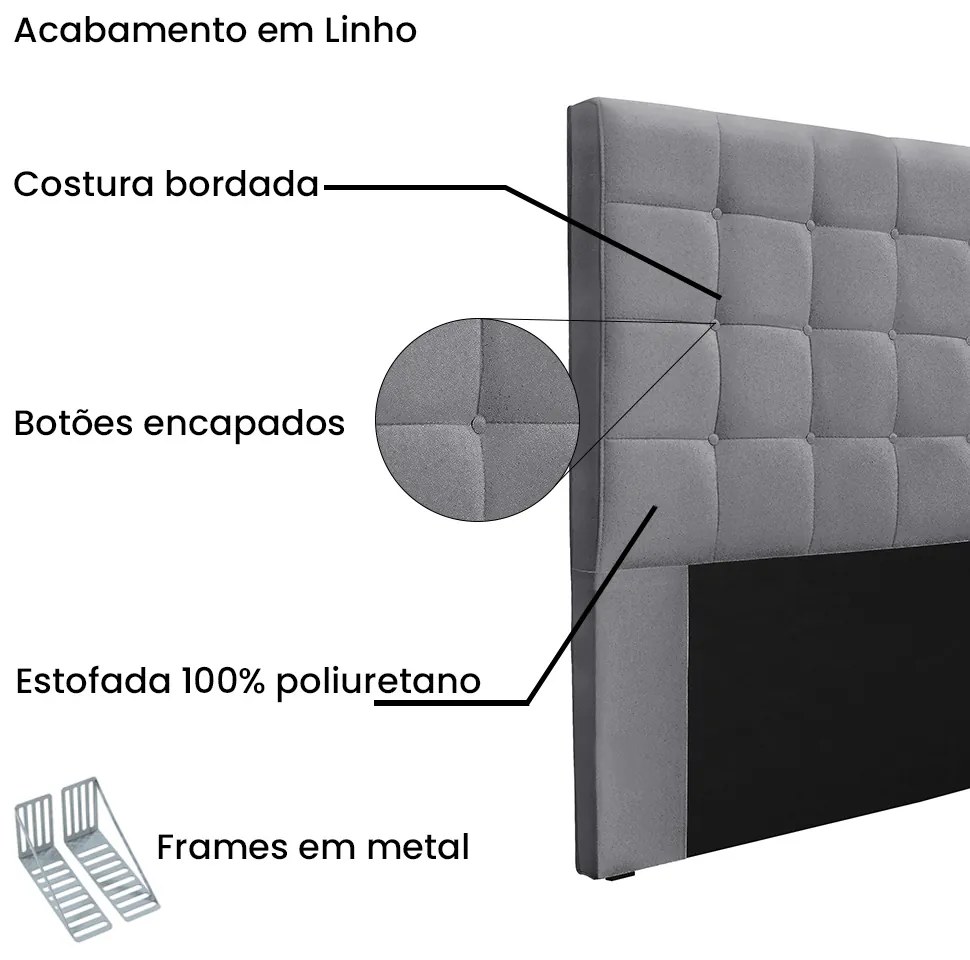 Cabeceira Cama Box Solteiro 90 cm Verona Linho Cinza S04 - D'Rossi