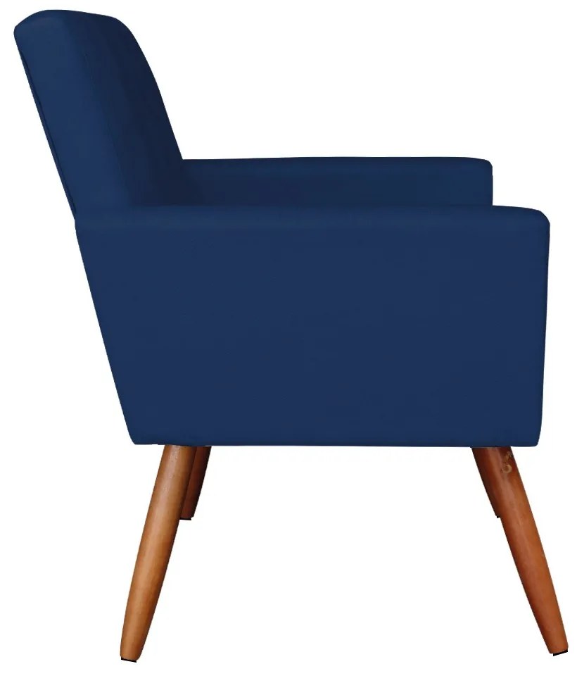 Kit 02 Poltronas com 01 Puff Larissa Suede Pés Palito Castanho D'Rossi - Azul Marinho