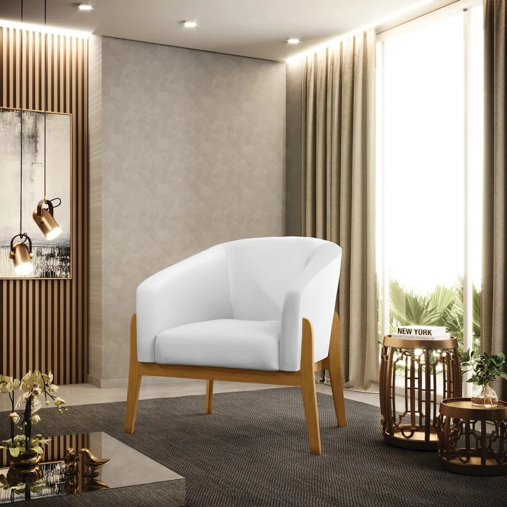 Poltrona Decorativa Base de Madeira kit 2 Stella Sintético D03 - D'Rossi - Branco