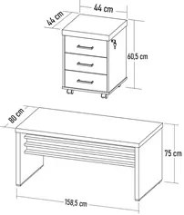 Mesa para Escritório 160cm e Gaveteiro com Rodízios Corp A06 Carvalho/