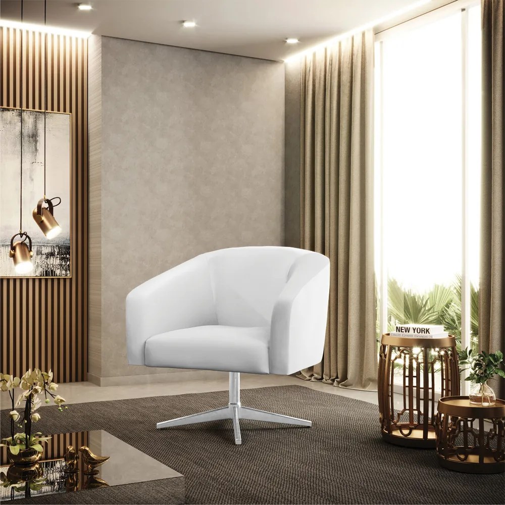 Poltrona Decorativa Giratória Cromada Stella Sintético D03 - D'Rossi - Branco