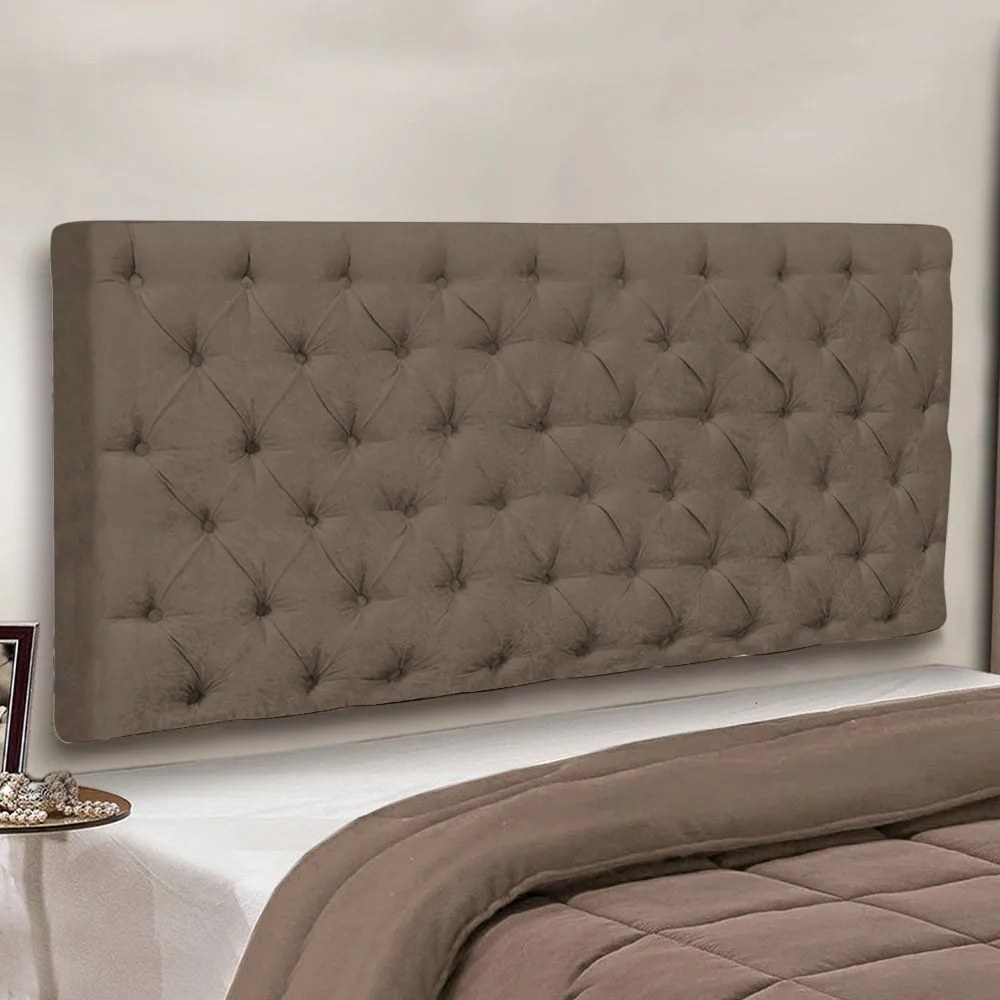 Cabeceira Painel Cristal para Cama Box Solteiro 90 cm Suede Marrom Rato - D'Rossi