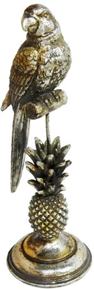 Escultura Decorativa Pássaro com Abacaxi Prata