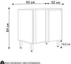 Balcão de Cozinha Canto Reto 93cm Sem Tampo Pietá L06 Nature/Off White