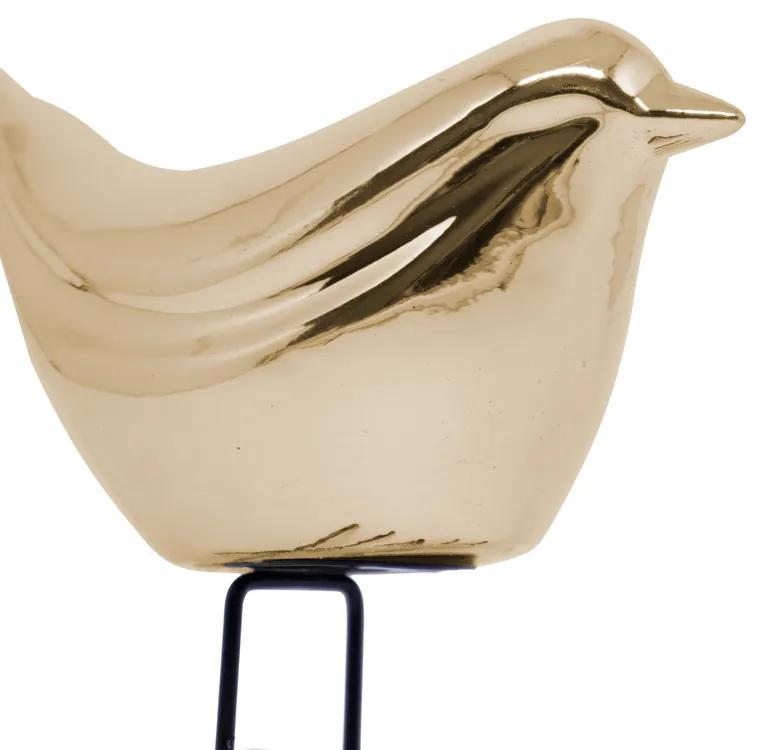 Pássaro Decorativo em Cerâmica Dourado 12x12x5 cm - D'Rossi