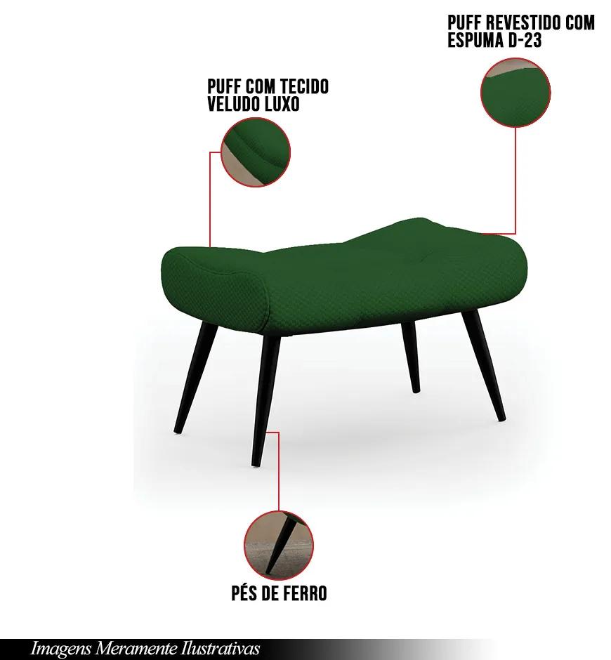 Kit 2 Puffs Decorativos Sala de Estar Pés Palito Letty Veludo Luxo Verde G19 - Gran Belo