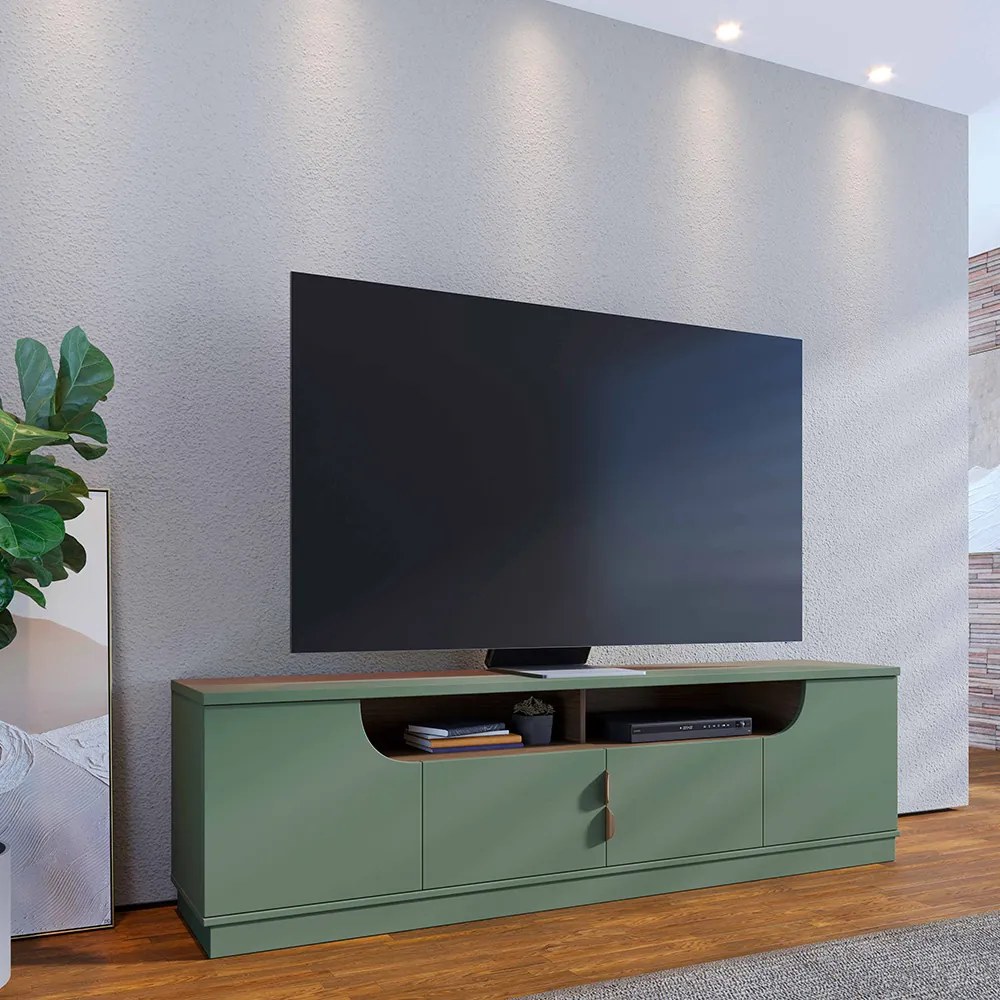 Bancada Tv de 75 Polegadas 4 Portas Karol 200cm Verde Pistache/Amêndoa C04 - D'Rossi