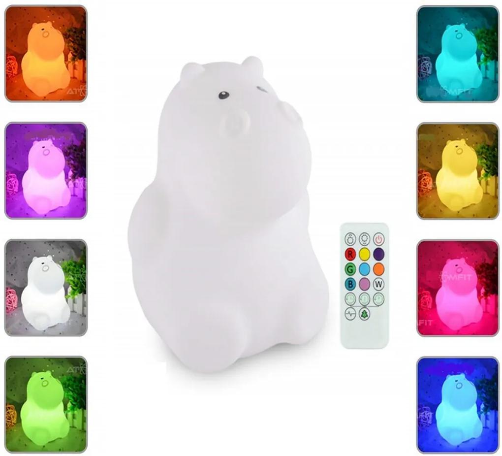 Abajur luminária Led infantil sem fio (recarregável via USB) com controle remoto Pet Light Hipopótamo Multicores