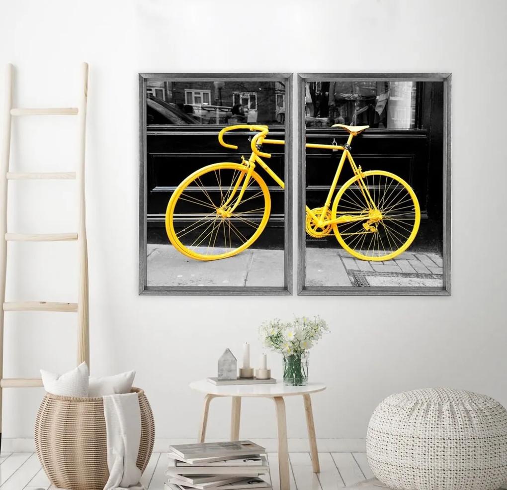 Quadro com Moldura Chanfrada Bicicleta Amarela GRAFITTI METALIZADO - Médio
