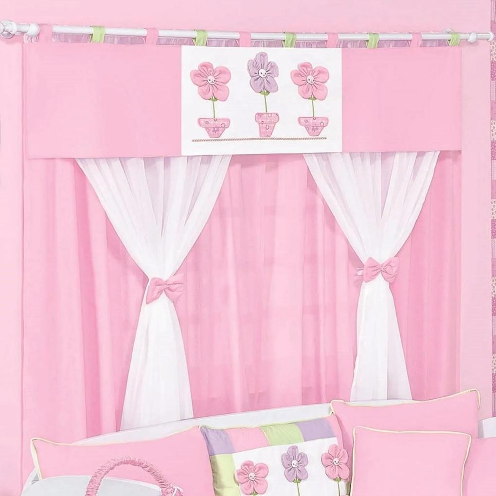 Cortina Dupla Padroeira Baby Patch Flor Rosa