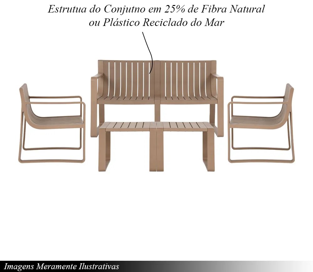 Conjunto 5 Peças Área Externa Bahamas 2 Poltronas 2 Mesas de Centro 1 Sofá 120cm em Fibra Natural Café G56 - Gran Belo