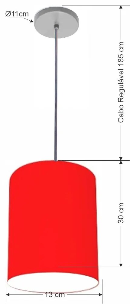 Luminária Pendente Vivare Free Lux Md-4102 Cúpula em Tecido - Vermelho - Canopla cinza e fio transparente