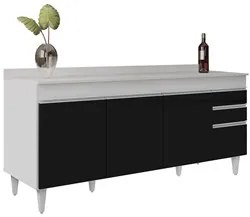 Balcão Gabinete 180cm com Tampo Dallas Branco/Preto - Lumil