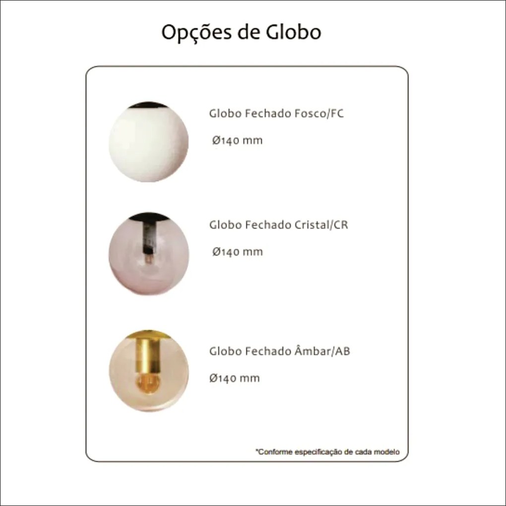 Pendente Queens C/ 3 Globos 50Cm 3L E27 Mini Bulbo / Metal E Globo Ø14... (ORN-M - Ouro Novo Metálico, AMBAR)