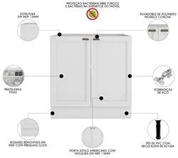 Balcão de Cozinha 80cm 2 Portas Sem Tampo Duna P09 Branco - Mpozenato