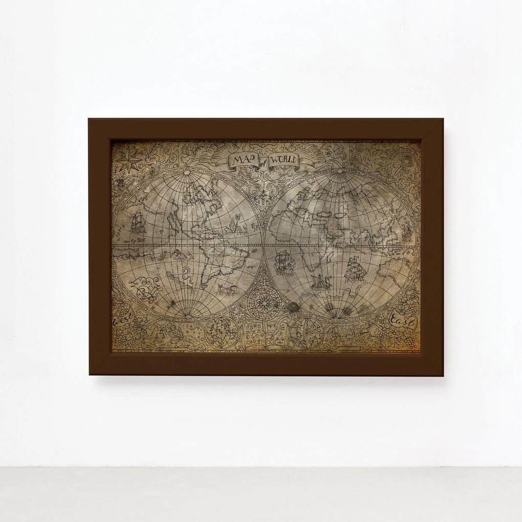 Quadro Vintage Mapa Antigo Moldura Marrom 33x43cm