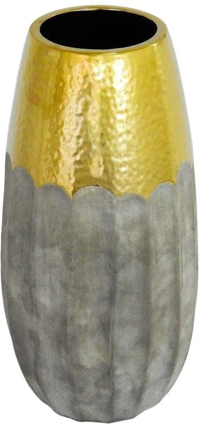 Vaso Rústico em Cerâmica com Detalhes em Dourado - 33x13cm