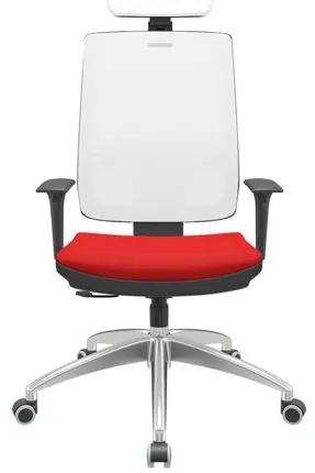Cadeira Office Brizza Tela Branca Com Encosto Assento Aero Vermelho RelaxPlax Base Aluminio 126cm - 63602 Sun House