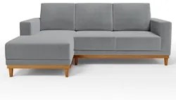 Sofá Living 200cm 3 Lugares Com Chaise Direito Kayrós D05 Bouclê Cinza