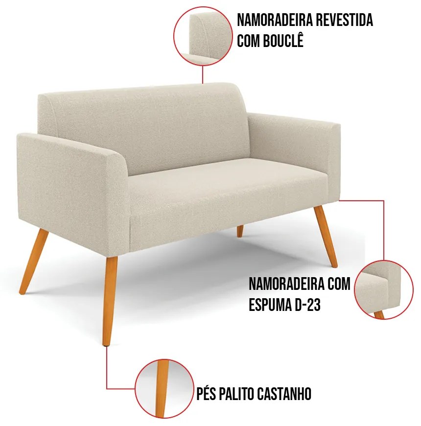 Namoradeira e Poltrona Pé Palito Castanho Marisa Bouclê Bege D03 - D'Rossi