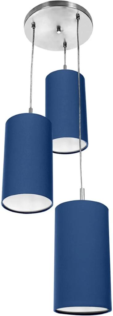 Pendente Cilindrica Triplo De Cupula 14x25cm Azul