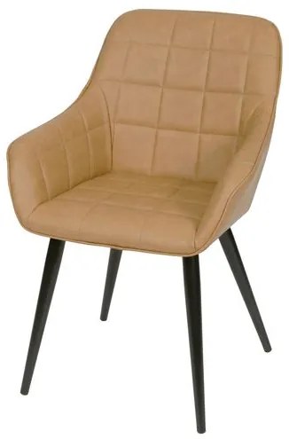 Cadeira Lounge com Braco Courino Caramelo e Costura Quadriculada - 50023 Sun House