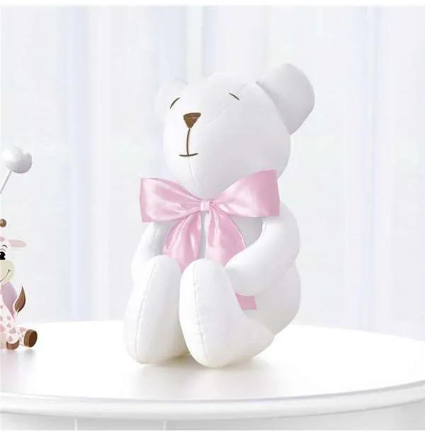 Urso Branco com Laço Rosa 42cm Grão de Gente Rosa