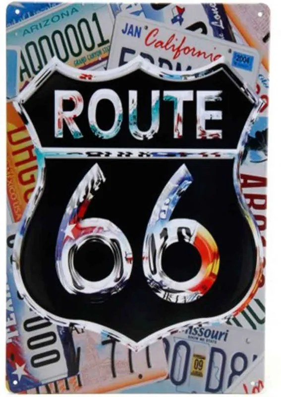 Placa De Metal Decorativa Route Us 66 Color
