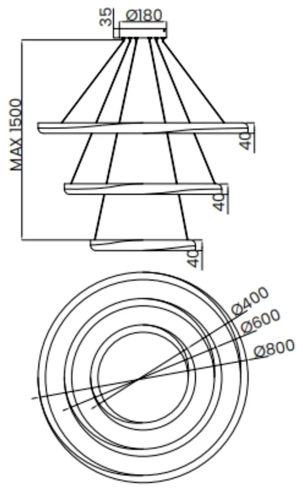 Pendente Wave 03 Aros Ø40 + Ø60 + Ø80Cm Led 80W 3000K Bivolt Dourado E...