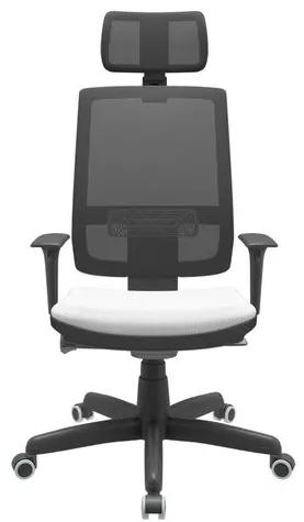 Cadeira Office Brizza Tela Preta Com Encosto Assento Aero Branco Autocompensador Base Standard 126cm - 63329 Sun House