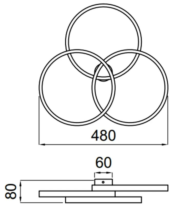 Plafon Pira Triplo Aro Ø48X08Xcm Led 30W 3000K Bivolt Preto - Usina Im... (Preto)