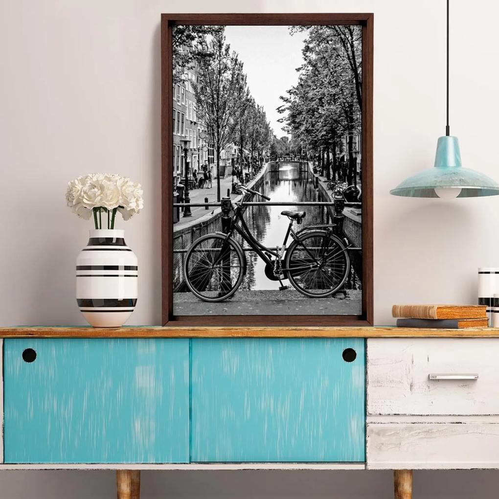 Quadro Love Decor Com Moldura Chanfrada Bicicleta Antiga Madeira Escura - Grande