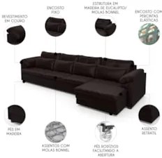 Sofá Retrátil 4 Lugares Para Sala 339cm Dijon Couro Bordô S07 - Mpozen