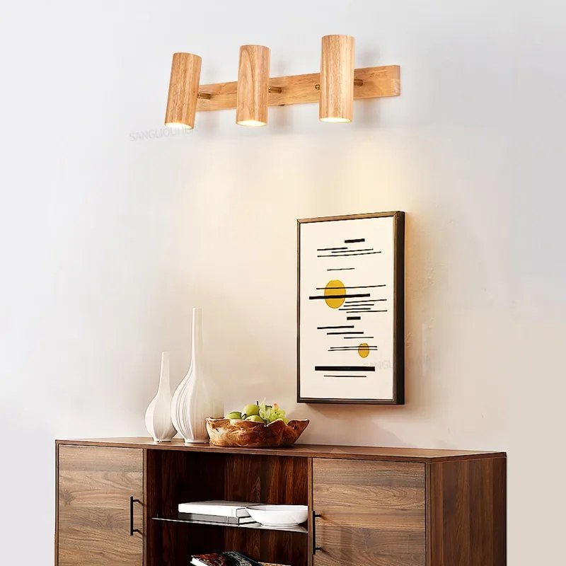 Arandela Luminária parede Retro conduziu a lâmpada de parede nordic rotatable sala estar corredor parede barra iluminação loja roupas lâmpadas modernas luminárias madeira - A1