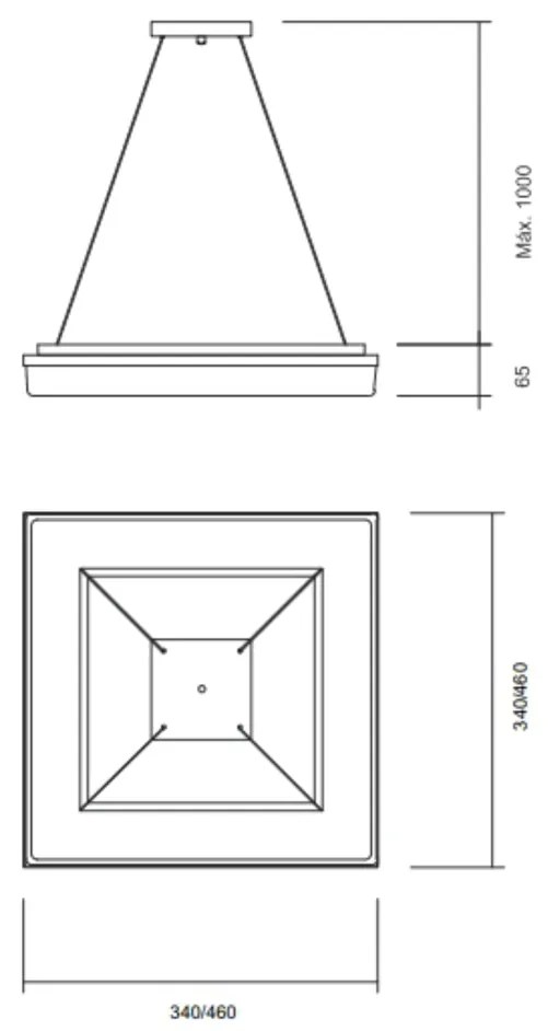 Pendente Vivaz 46X46Cm Led 36,8W Bivolt / Base Vazada | Usina 19022/46 (GF-M Grafite Metálico, 4000k)