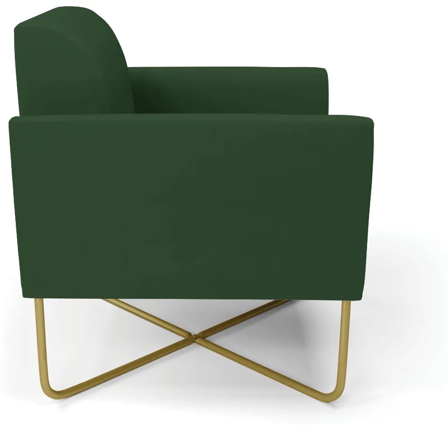 Poltrona Base X Industrial Dourado Marisa Veludo Verde  D03 - D'Rossi