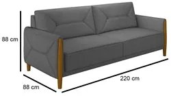Sofá 220cm 3 Lugares Quebec M22 Linho Cinza Escuro - Mpozenato
