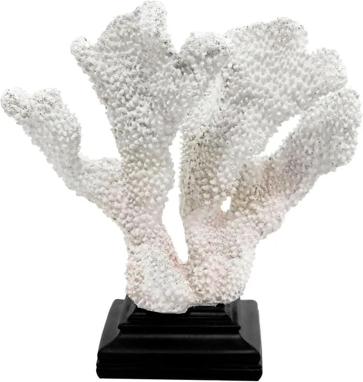 Escultura de Coral em Resina Branca e Base Preta - 23x22x10cm