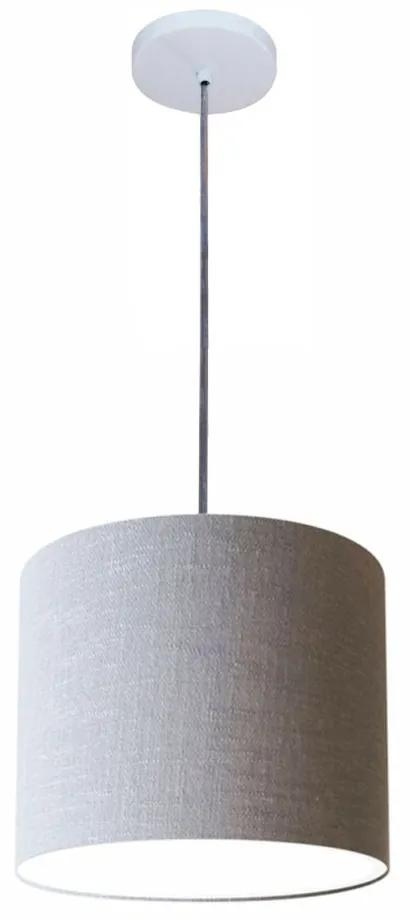 Luminária Pendente Vivare Free Lux Md-4105 Cúpula em Tecido - Rustico-Cinza - Canopla branca e fio transparente