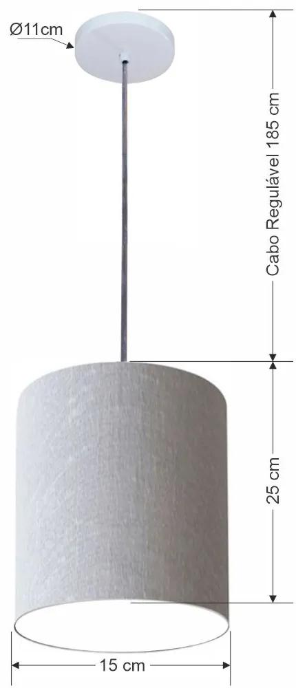 Luminária Pendente Vivare Free Lux Md-4104 Cúpula em Tecido - Rustico-Cinza - Canopla branca e fio transparente