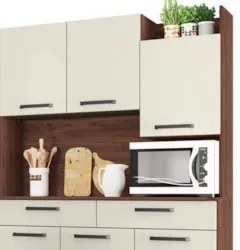 Armário de Cozinha Compacta 132cm Stella Z06 Nogueira/Off White - Mpoz