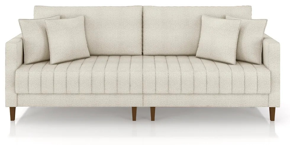 Sofá Living Decorativo Hamburgo Bipartido 2 Lugares 216cm com Almofadas Pés em Madeira Bouclê Off White G33 - Gran Belo