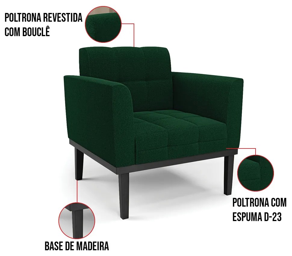 Namoradeira 2 Poltronas Base Madeira Fixa Pto Elisa Bouclê Verde D03 - D'Rossi